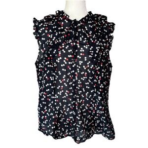 Gap Blouse Triple Ruffle‎ Dot Blouse Top XL Black Red White Cotton Silk Career